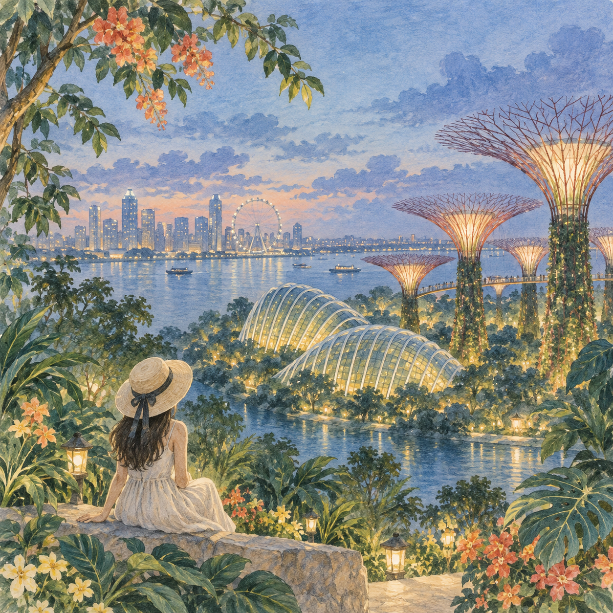 Gardens by the Bay — AI travel illustration