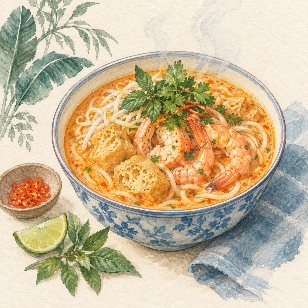 Laksa — AI travel illustration