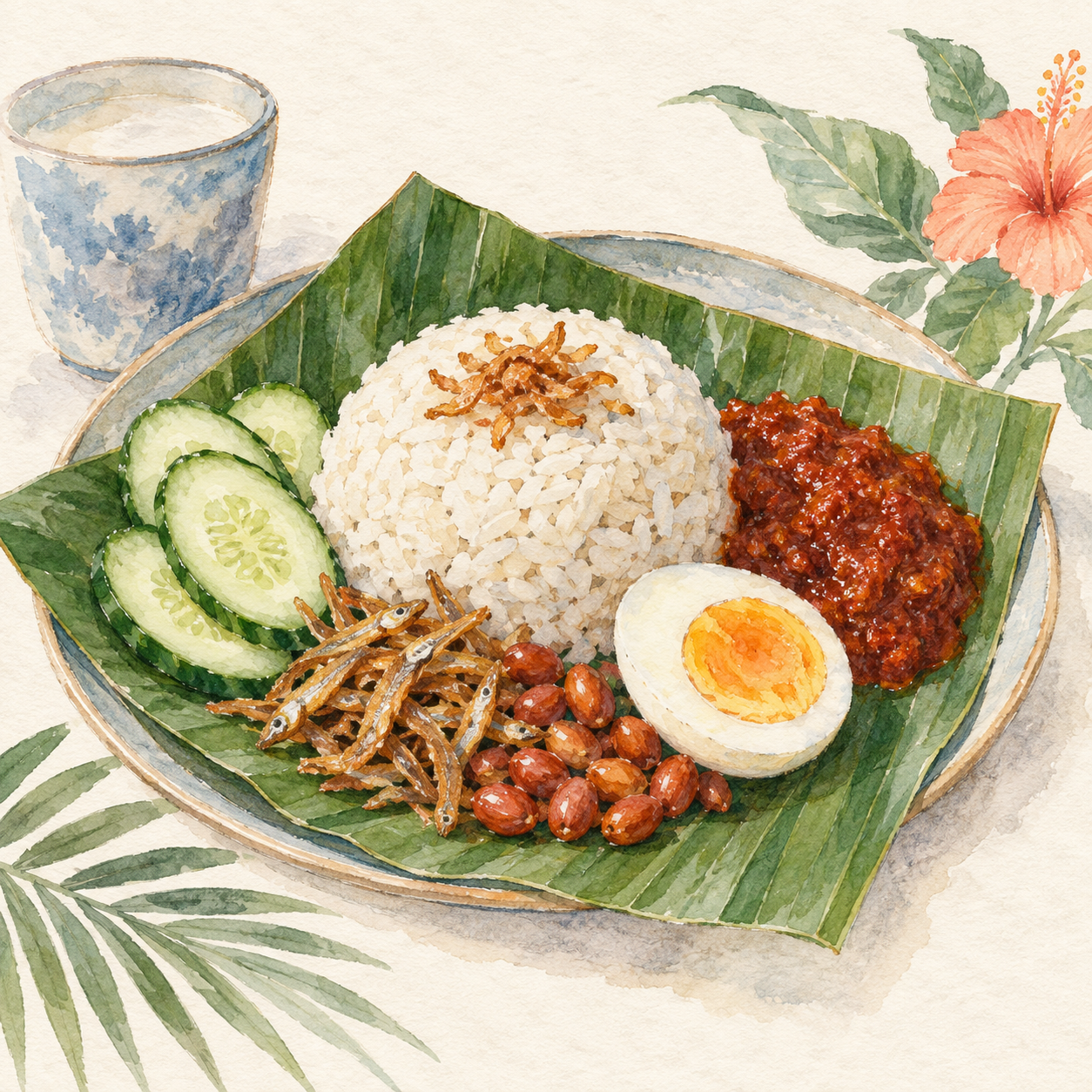 Nasi Lemak — AI travel illustration