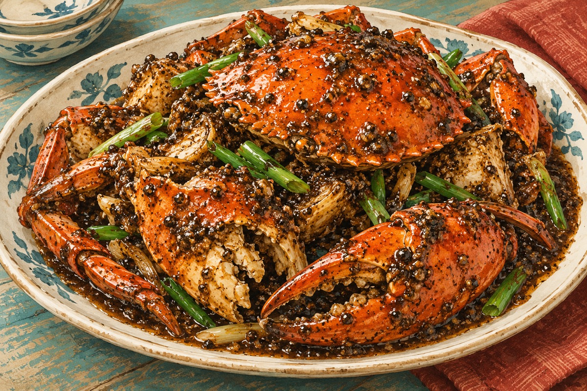 Black Pepper Crab — AI travel illustration