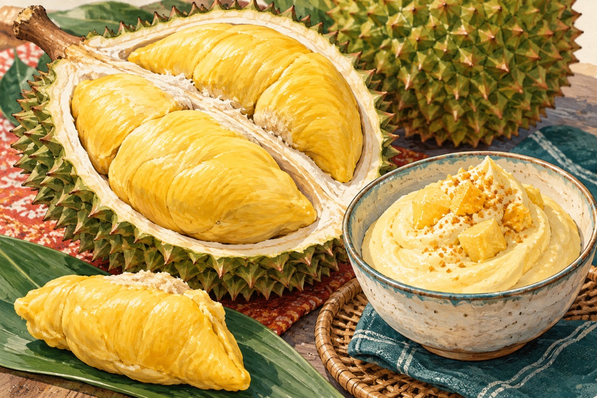 Durian & Durian Desserts — AI travel illustration