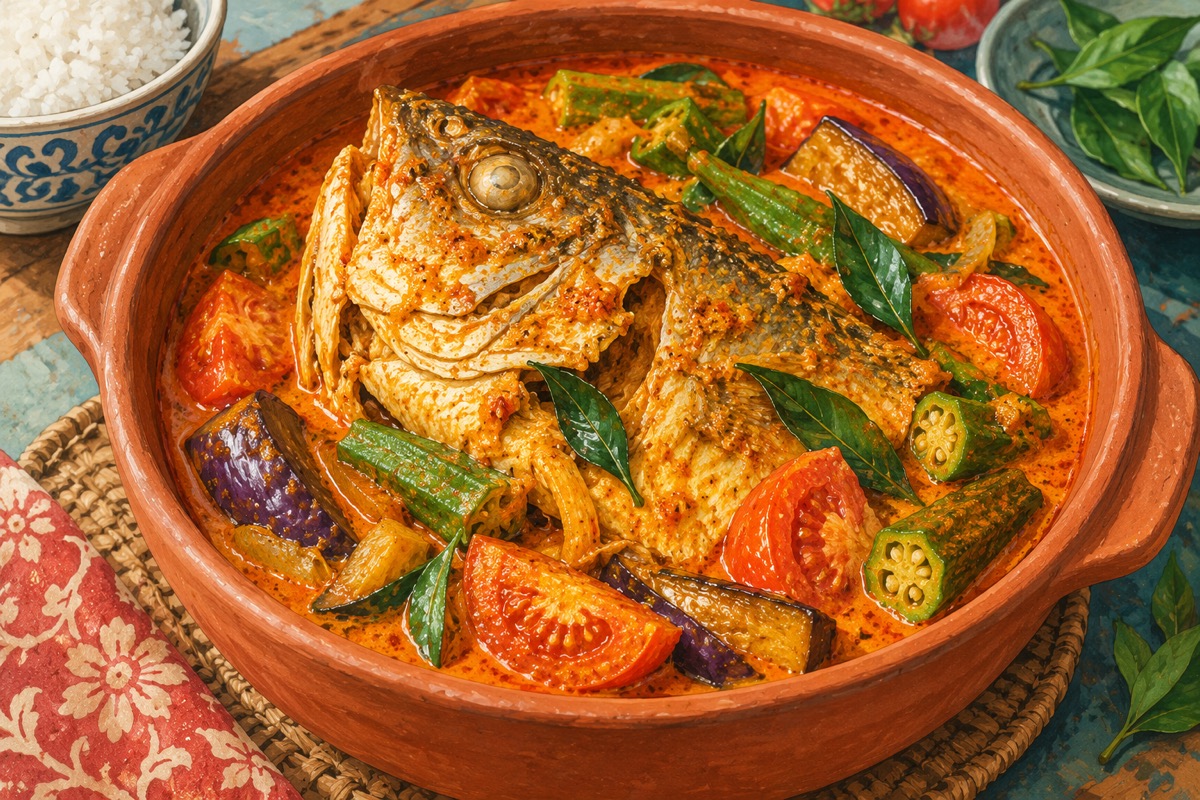 Fish Head Curry — AI travel illustration