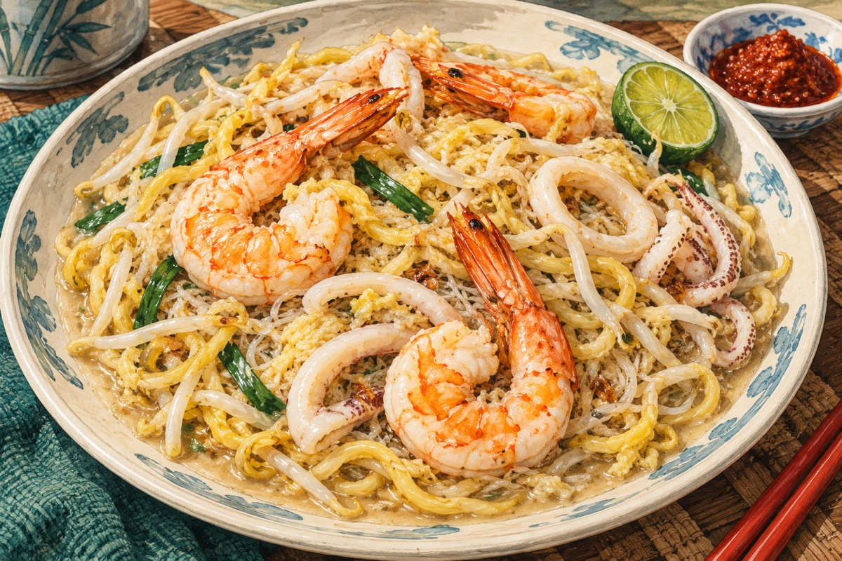 Hokkien Mee — AI travel illustration