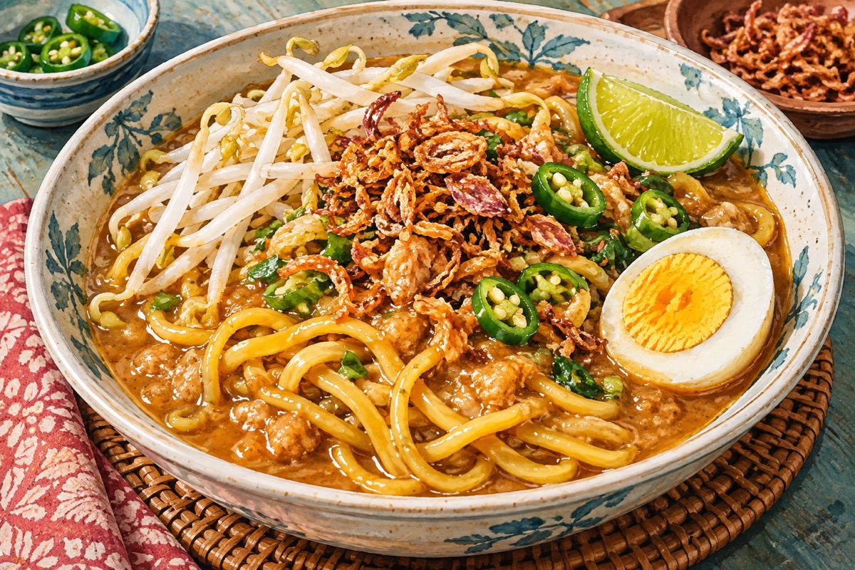 Mee Rebus — AI travel illustration