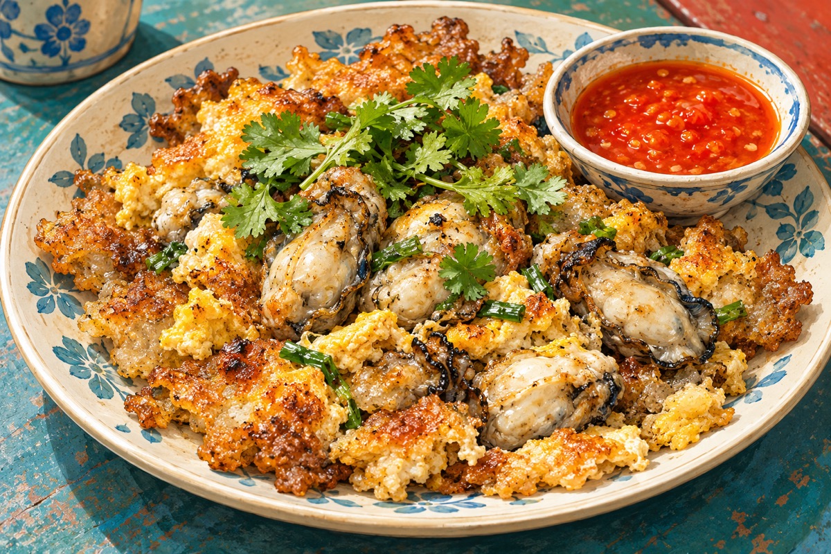 Oyster Omelette — AI travel illustration