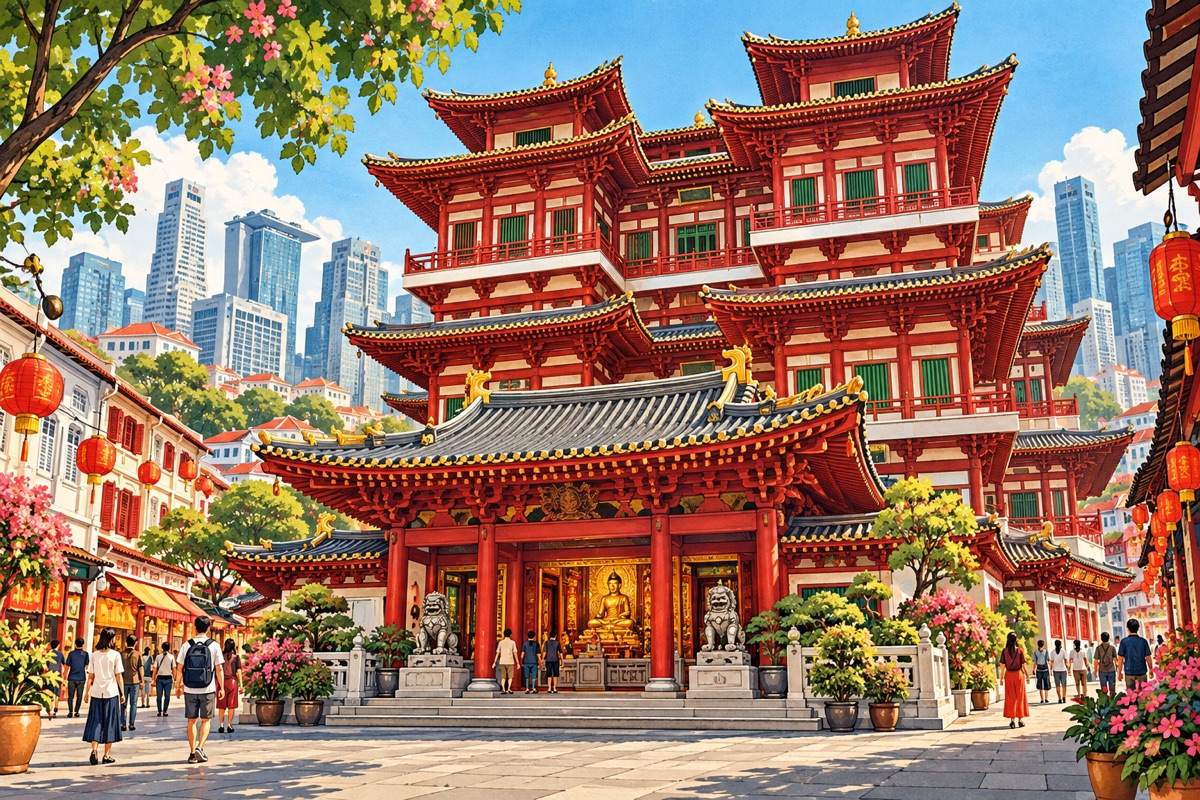Buddha Tooth Relic Temple & Museum — AI travel illustration